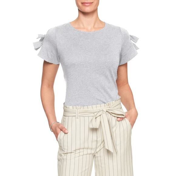 Women's Banana Republic Double Tie T Shirt Bow Sleeve Heather Gray Supima Cotton - Picture 1 of 6